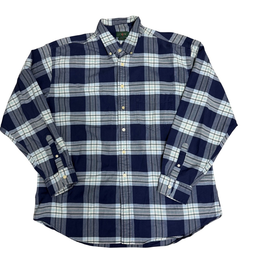 J. Crew Oarsman Mens XL Blue Plaid Button Down Shirt Long Sleeve Cotton Pocket